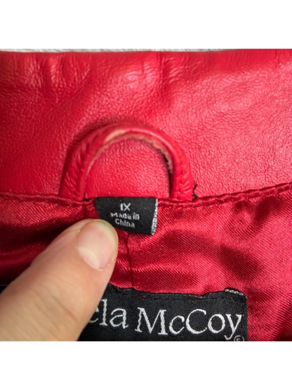 Pamela McCoy Red Genuine Leather Jacket With White Embroidered Details Size 1X - Picture 9 of 13